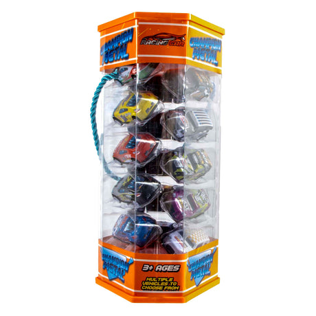 Jono toys metalen pull back auto's in opbergtoren, 15 auto's