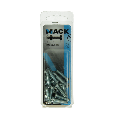 Mack 1017524 - metaalschroef cyl. kop + moer verz. 15 st m5 x 20 mm | 10 stuks