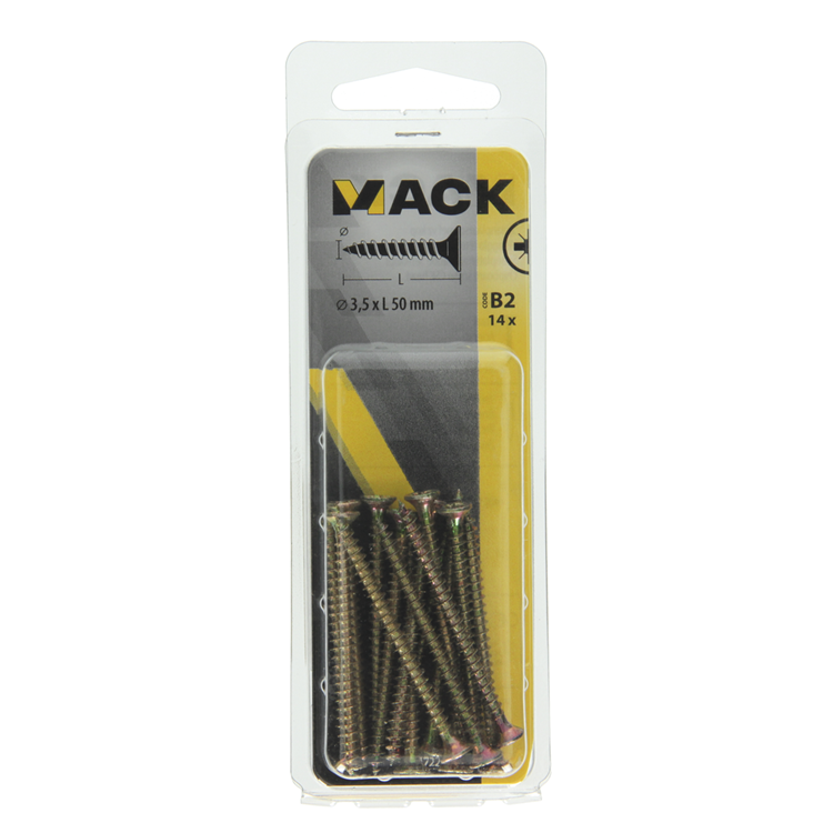Mack 1017229 - spaanplaatschroef vz kop geelverz.14 st 3,5 x 50 mm | 10 stuks