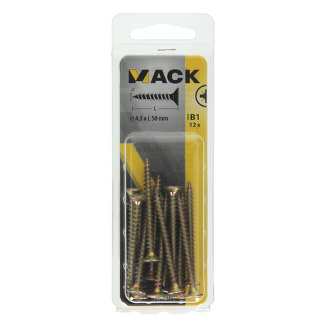 Mack 1017247 - spaanplaatschroef vz kop geelverz.12 st 4,5 x 50 mm | 10 stuks