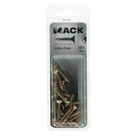 Mack 1017294 - spaanplschr.vzkop-zelfb. geelverz. 25 st 4,0 x 25 mm | 10 stuks