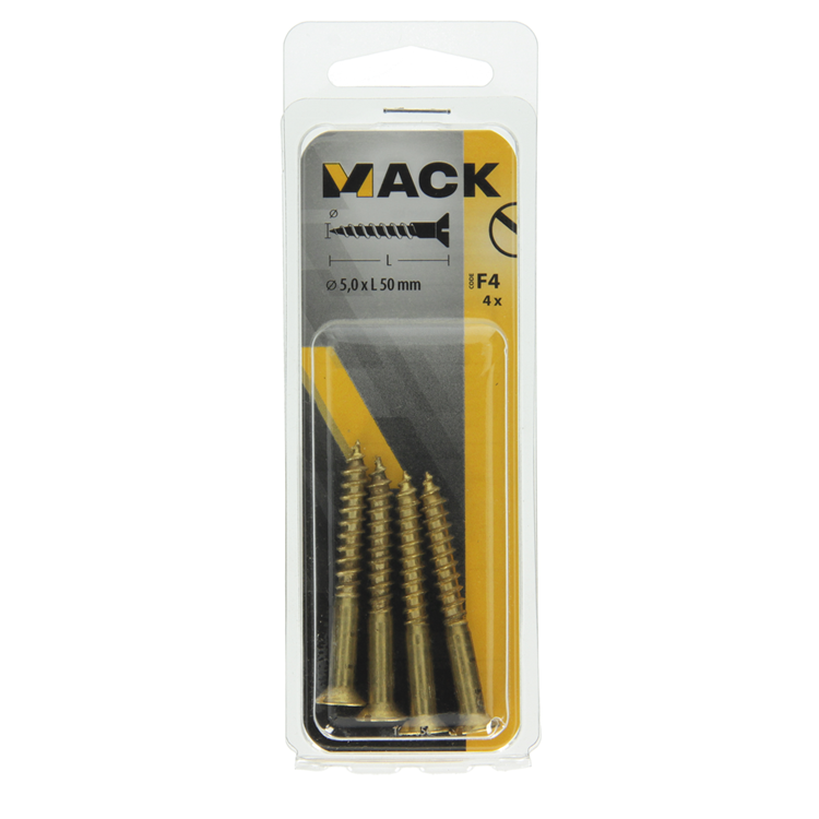 Mack 1019656 - houtschroef verzonken kop messing 4 st 5,5 x 50 mm | 10 stuks