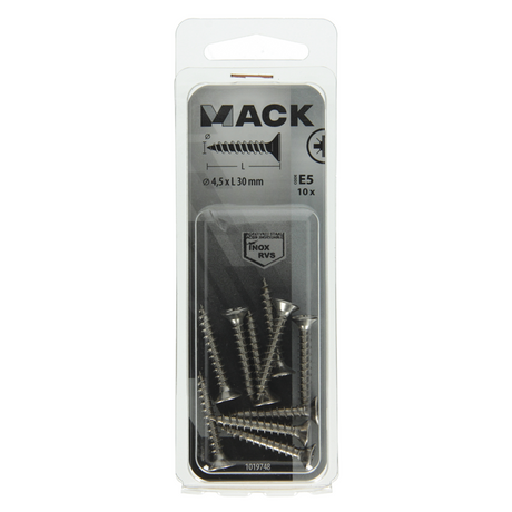 Mack 1019748 - spaanplaatschroef vz kop rvs 10 st 4,5 x 30 mm | 10 stuks