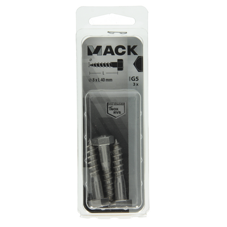 Mack 1019767 - houtdraadbout roestvrijstaal 3 st 8 x 40 mm | 10 stuks