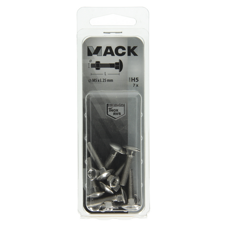 Mack 1019904 - houtbout + moer roestvrijstaal 7 st m5x25 mm | 10 stuks