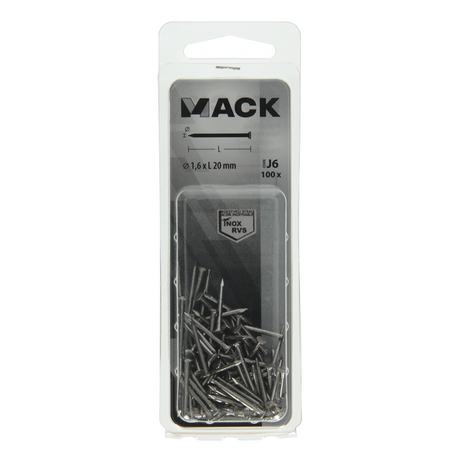 Mack 1020021 - nagel platte kop inox a2 100 st 1,6 x 20 mm | 5 stuks