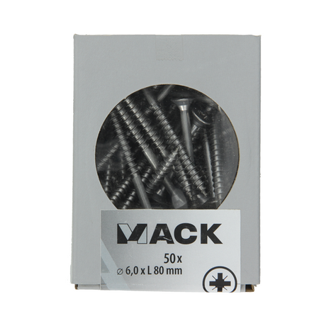 Mack 1020251 - spaanplaatschroef vz kop inox a2 50 st 6,0 x 80 mm | 2 stuks