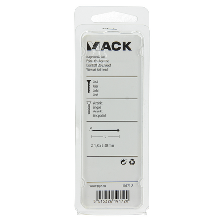 Mack 1017158 - nagel ronde kop staal verzinkt100 gr 1,8 x 30 mm | 5 stuks
