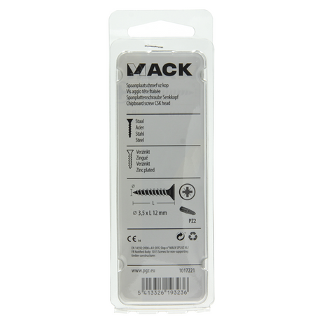 Mack 1017221 - spaanplaatschroef vz kop geelverz.45 st 3,5 x 12 mm | 10 stuks