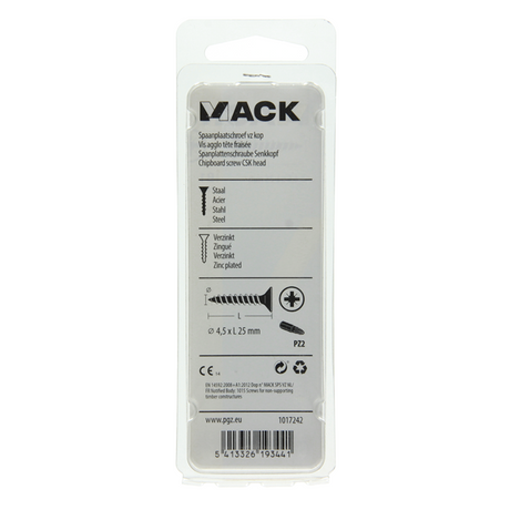 Mack 1017242 - spaanplaatschroef vz kop geelverz.20 st 4,5 x 25 mm | 10 stuks