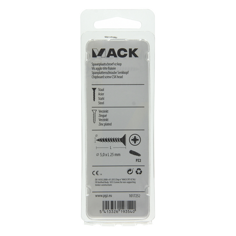 Mack 1017252 - spaanplaatschroef vz kop geelverz.18 st 5,0 x 25 mm | 10 stuks