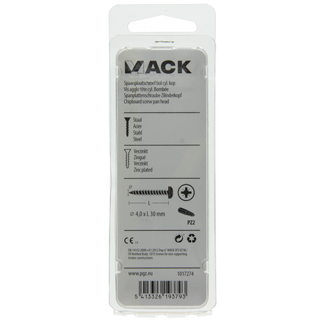 Mack 1017274 - spaanplaatschroef cylkop geelverz.20 st 4,0 x 30 mm | 10 stuks