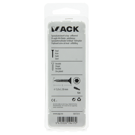 Mack 1017311 - spaanplschr.vzkop-zelfb. geelverz. 15 st 5,0 x 30 mm | 10 stuks