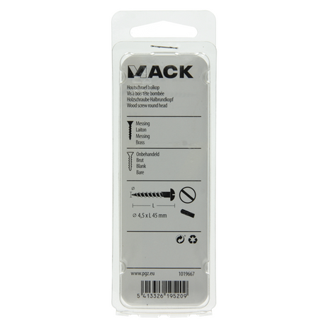 Mack 1019667 - houtschroef bolkop messing 4 st 4,5 x 45 mm | 10 stuks
