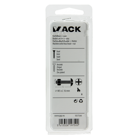 Mack 1017544 - kachelbout + moer staal verzinkt 16 st m5 x 16 mm | 10 stuks