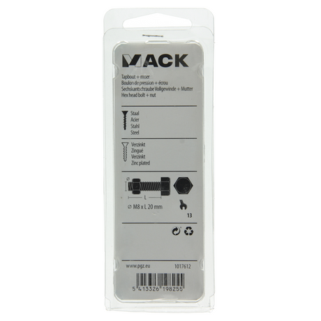 Mack 1017612 - tapbout + moer staal verzinkt 7 st m8 x 20 mm | 10 stuks