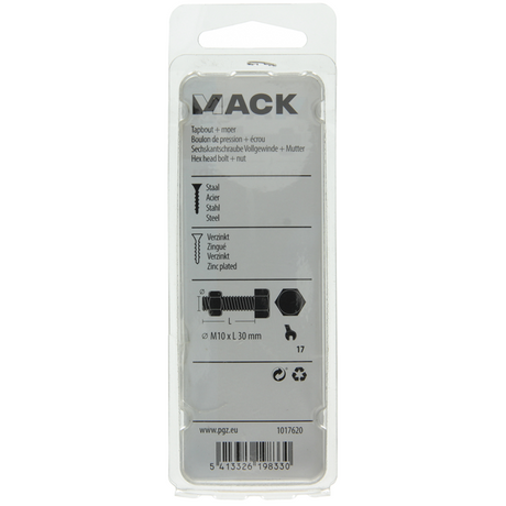 Mack 1017620 - tapbout + moer staal verzinkt 3 st m10 x 30 mm | 5 stuks