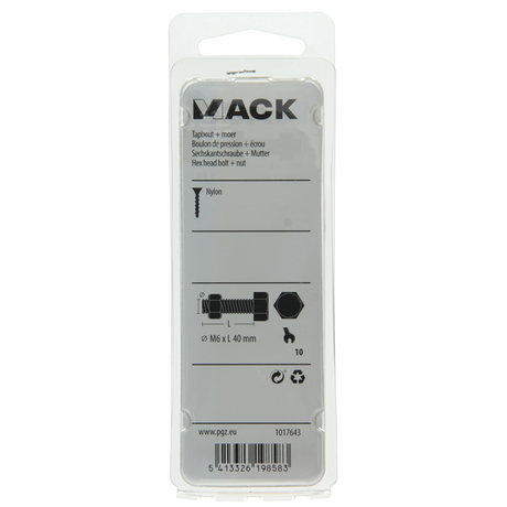Mack 1017643 - tapbout + moer nylon 5 st m6 x 40 mm | 10 stuks