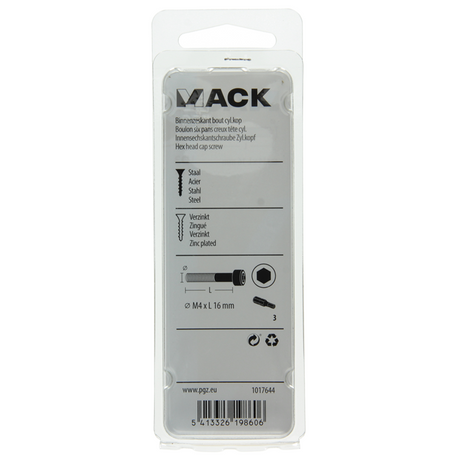 Mack 1017644 - binnenzeskant bout cyl.kop verz. 12 st m4 x 16 mm | 10 stuks