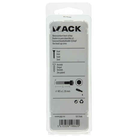Mack 1017646 - binnenzeskant bout cyl.kop verz. 10 st m5 x 20 mm | 10 stuks