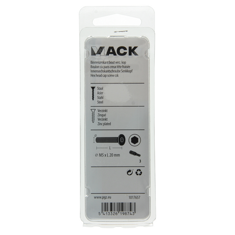 Mack 1017657 - binnenzeskant bout verz. kop verz. 10st m5x20 | 10 stuks