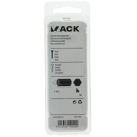 Mack 1017704 - zeskant verbindingsmoer verzinkt 3 st m6 | 10 stuks