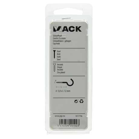 Mack 1017796 - schroefhaak staal verzinkt 15 st 3,0 x 12 mm | 10 stuks