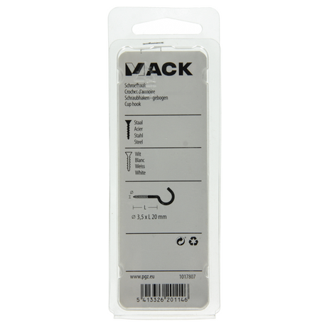Mack 1017807 - schroefhaak staal wit 5 st 3,5 x 20 mm | 10 stuks