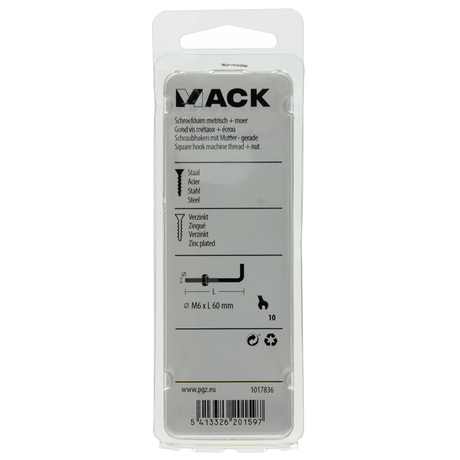 Mack 1017836 - schroefduim metrisch + moer staal 3 st m6 x 60 mm | 10 stuks