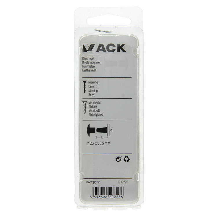 Mack 1019720 - klinknagel messing vernikkeld 12 st 2,7 x 6,5mm | 10 stuks