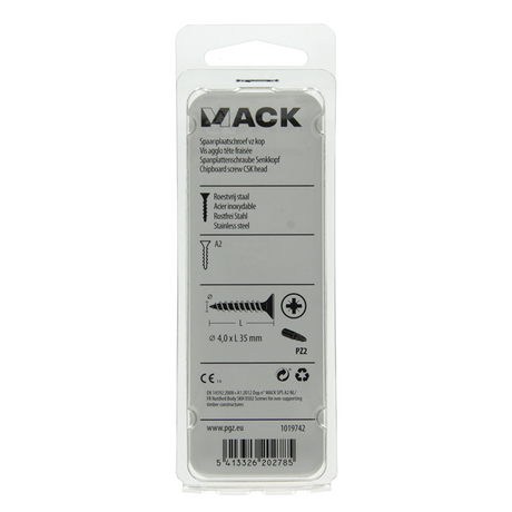 Mack 1019742 - spaanplaatschroef vz kop rvs 11 st 4,0 x 35 mm | 10 stuks