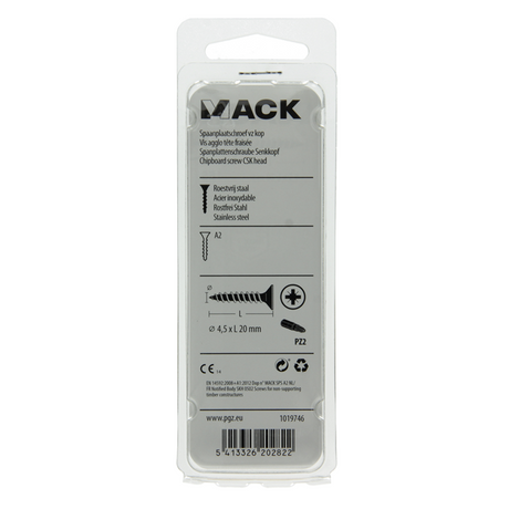 Mack 1019746 - spaanplaatschroef vz kop rvs 13 st 4,5 x 20 mm | 10 stuks
