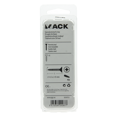 Mack 1019751 - spaanplaatschroef vz kop rvs 7 st 4,5 x 45 mm | 10 stuks
