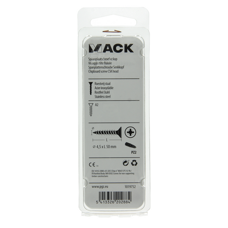 Mack 1019752 - spaanplaatschroef vz kop rvs 6 st 4,5 x 50 mm | 10 stuks