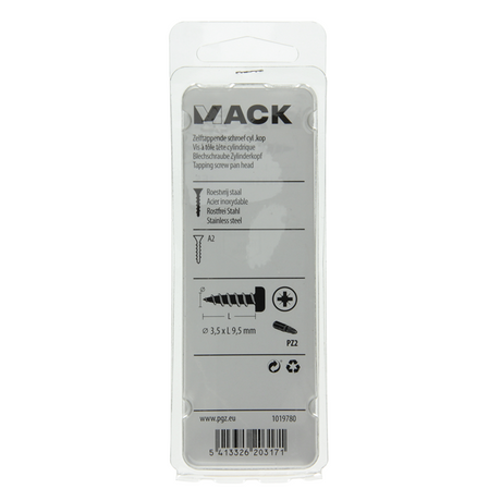 Mack 1019780 - zelftappende schroef cyl.kop a2 16 st 3,5 x 9,5 mm | 10 stuks