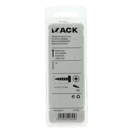 Mack 1019788 - zelftappende schroef cyl.kop a2 12 st 4,2 x 13 mm | 10 stuks