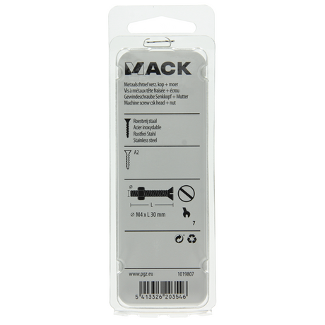 Mack 1019807 - metaalschroef verz. kop + moer rvs 10 st m4x30 | 10 stuks