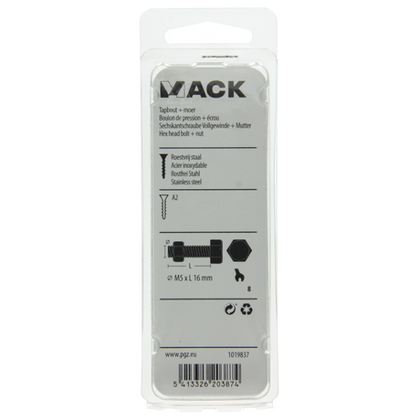 Mack 1019837 - tapbout + moer roestvrijstaal 7 st m5x16 | 10 stuks