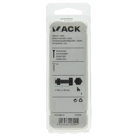 Mack 1019840 - tapbout + moer roestvrijstaal 5 st m5x40 | 10 stuks