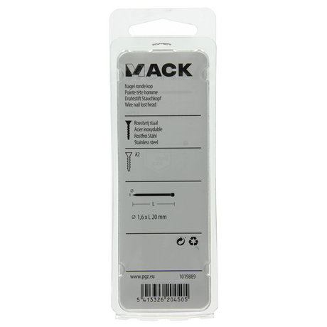Mack 1019889 - nagel ronde kop inox a2 40 st 1,6 x 20 mm | 10 stuks