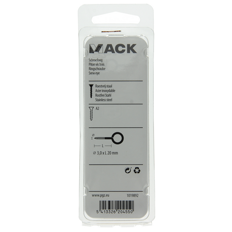 Mack 1019892 - schroefoog roestvrijstaal 2 st 3,0 x 20 mm | 10 stuks