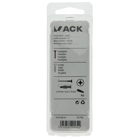 Mack 1017905 - universeelplug + schroef polyeth6 st 10mm 6,0x70mm | 5 stuks
