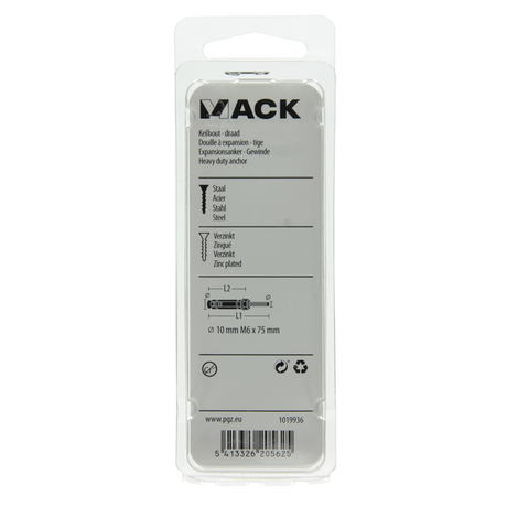 Mack 1019936 - keilbout met draadst. verzinkt 4 st m6 x 75 mm | 5 stuks