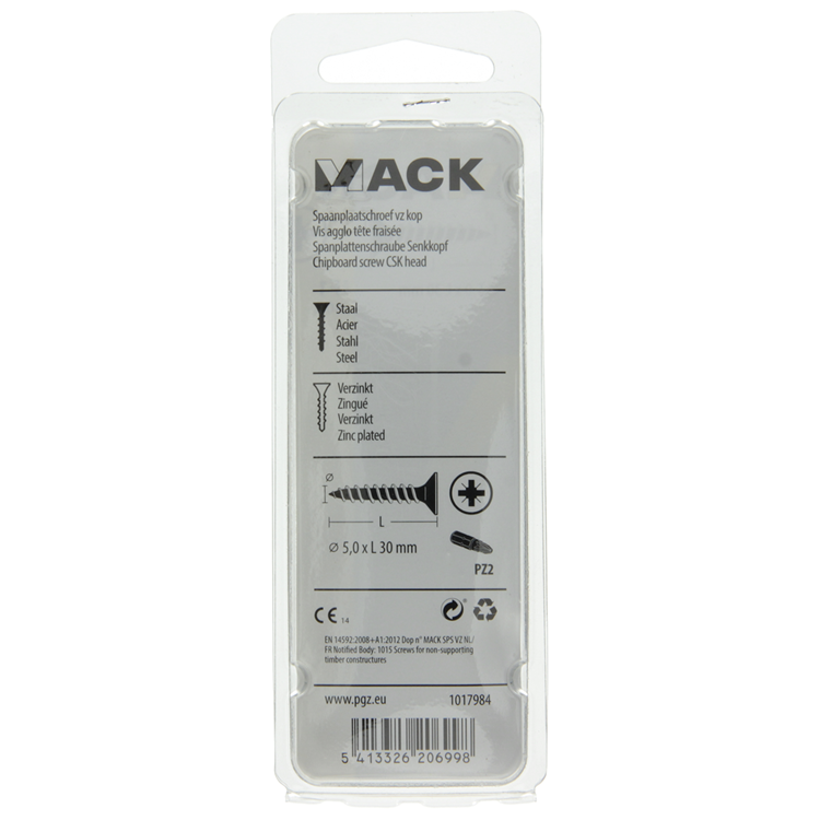 Mack 1017984 - spaanplaatschroef vz kop geelverz. 40st 5,0 x 30 mm | 5 stuks
