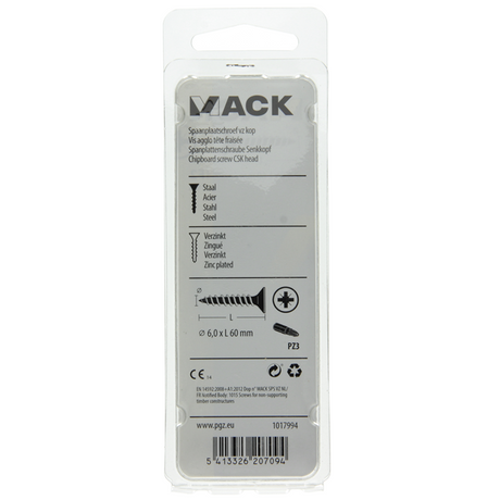 Mack 1017994 - spaanplaatschroef vz kop geelverz. 16st 6,0 x 60 mm | 5 stuks