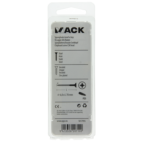 Mack 1017995 - spaanplaatschroef vz kop geelverz. 12st 6,0 x 70 mm | 5 stuks