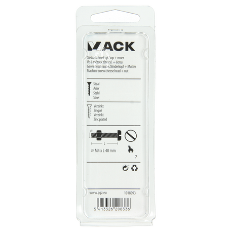 Mack 1018093 - metaalschroef cyl. kop + moer verz. 34 st m4 x 40 mm | 5 stuks