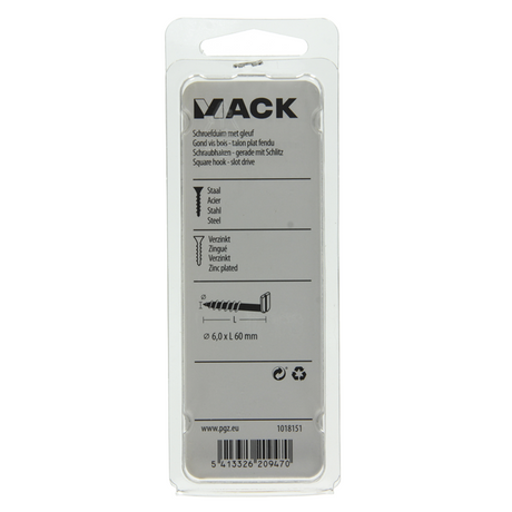 Mack 1018151 - schroefduim met gleuf verzinkt12 st 6,0 x 60 mm | 5 stuks