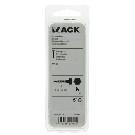 Mack 1020007 - houtdraadbout roestvrijstaal 18 st 6 x 30 mm | 5 stuks