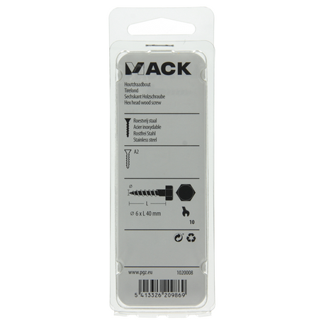 Mack 1020008 - houtdraadbout roestvrijstaal 14 st 6 x 40 mm | 5 stuks